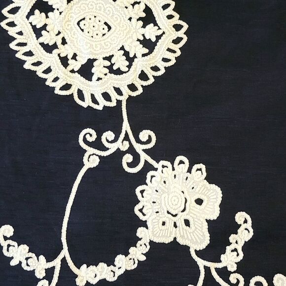 Roz & Ali Navy Blue Floral Patterned Drop Sleeve Stretchy  Blouse Size L - Picture 8 of 8